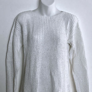 Eileen Fisher White Tape Woven Sweater NWOT